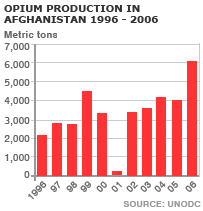 Afghanistan Opium Production 1996-2006, 2001 year Taliban formed government
